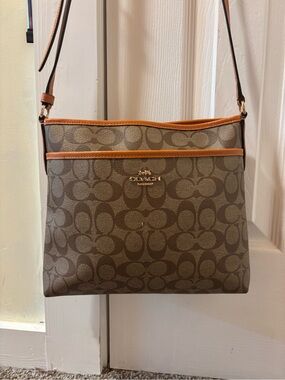 Coach Brown Signature Crossbody with Tan Trim